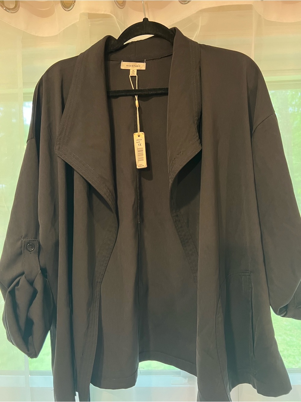 Max Studio Black Open Front Draped Blazer Jacket